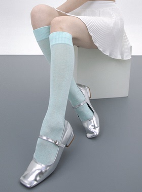 SS2L春夏高密针织微透薄款欧若少女风糖果色纯色小腿袜长筒袜子女