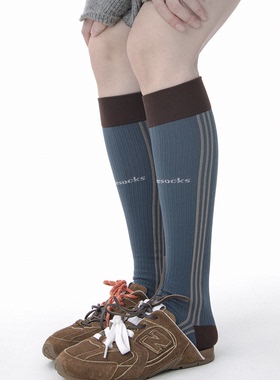 SS2L条纹撞色拼接运动骑行压力袜显瘦长筒袜小腿袜堆堆袜女ins潮