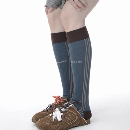 SS2L条纹撞色拼接运动骑行压力袜显瘦长筒袜小腿袜堆堆袜女ins潮