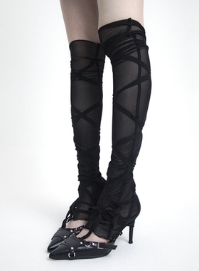 SS2L春夏半透明网纱丝滑薄款辣妹甜酷风绑带袜套褪套女堆堆袜ins