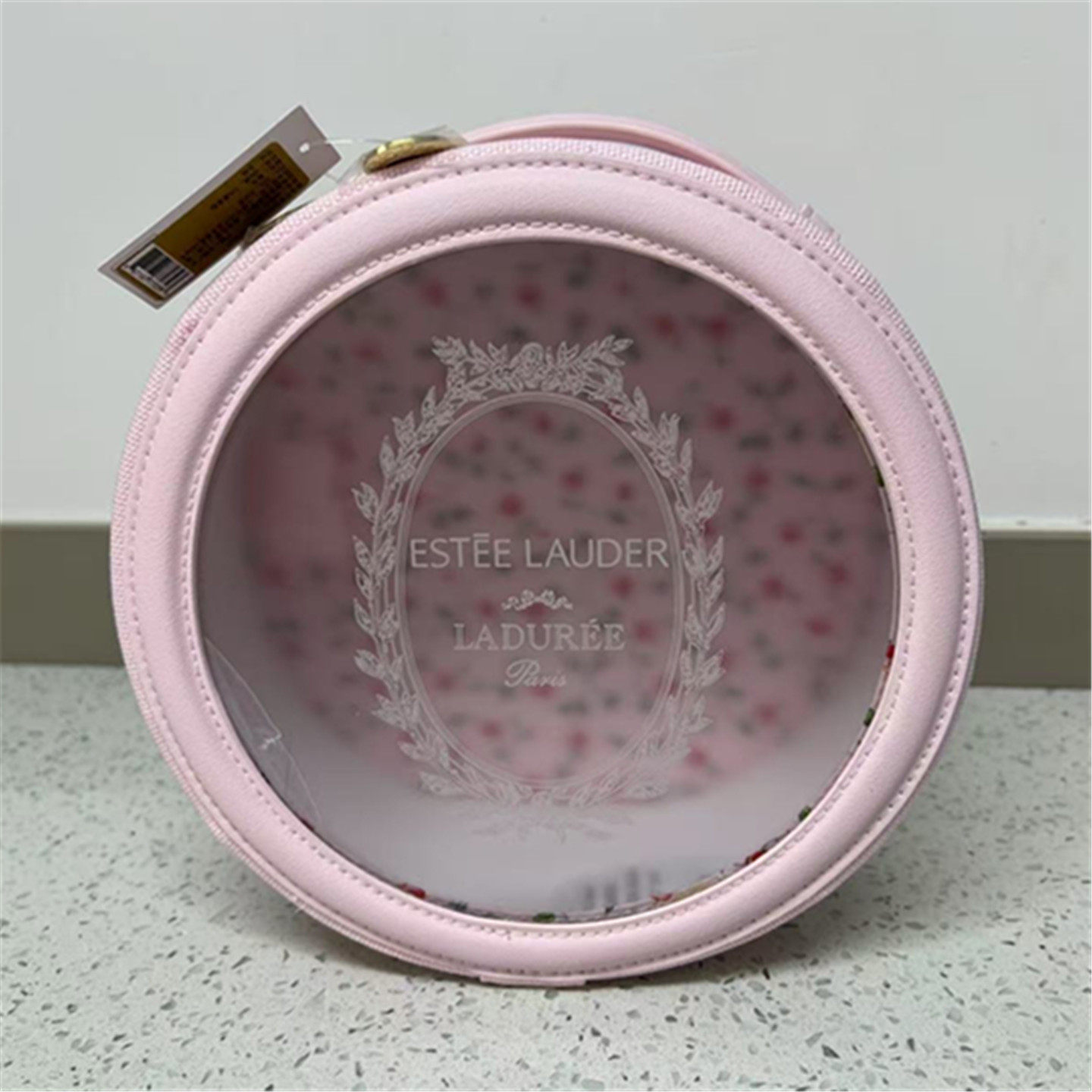 一件包邮雅诗兰黛新款粉色联名款化妆包手提圆形包旅行收纳包