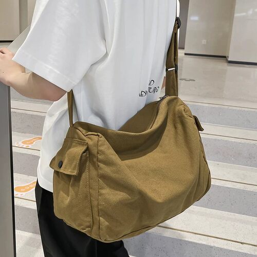 大容量复古帆布斜挎包男背包日系休闲邮差包学生单肩包旅行通勤包