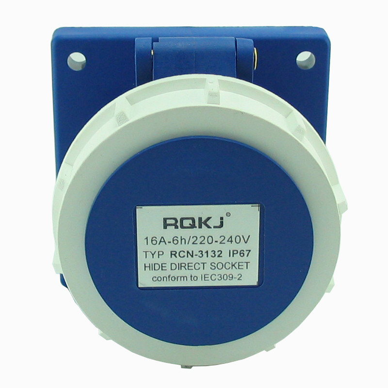 新型工业暗装直座插头座RCN-3132，16A/220V/250V/6h，三极，IP67
