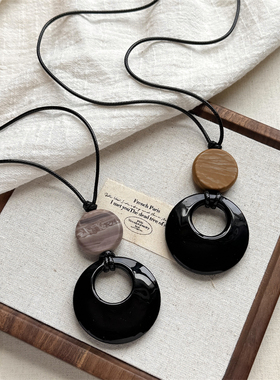 复古黑玛瑙新中式圆扣吊坠项链