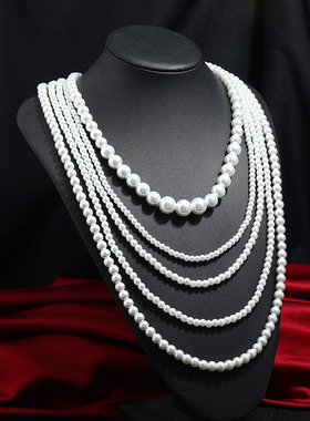 欧美夸张多层珍珠项链女