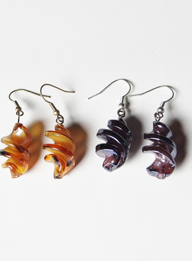 eshjgp10耳环耳钉 欧美外贸孤品复古宫廷螺旋形金属感紫灰玳瑁色