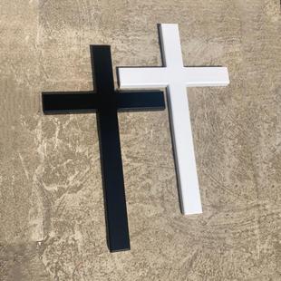 实木十字架木质墙饰客厅挂墙手持黑色白色送礼物品木头挂件摆件