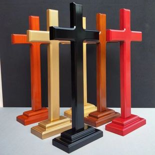 橡木色实木十字架摆件 教会用品 家用摆件装饰物品 小礼物品桌摆