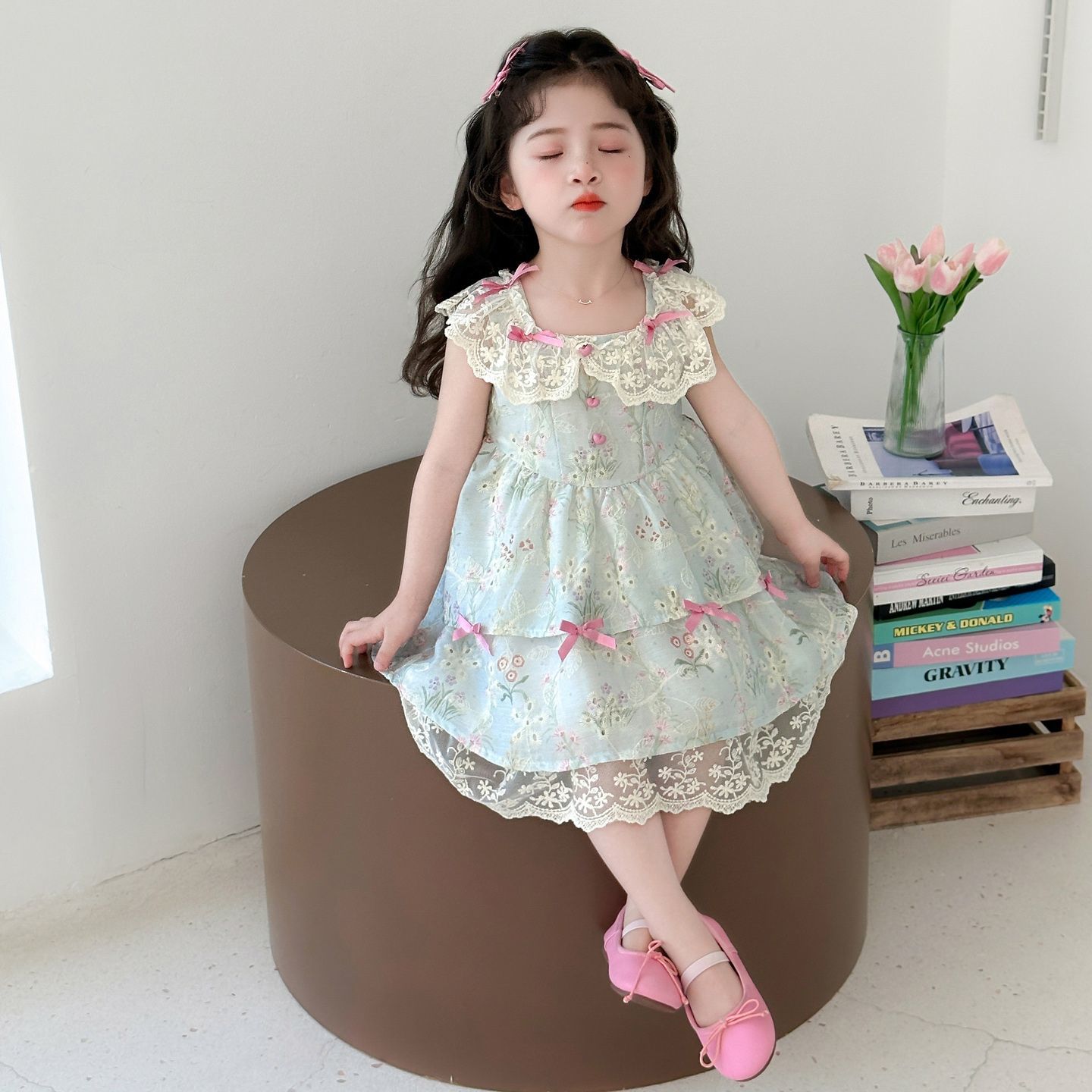 女童连衣裙夏装新款儿童无袖碎花连衣裙小女孩度假单层薄款清新裙