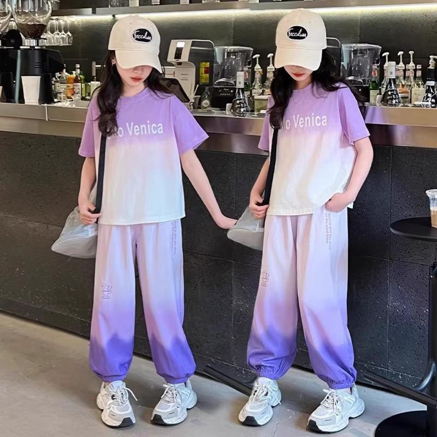 2-12岁女童夏装套装儿童中大童夏季短袖新款女孩洋气两件套运动