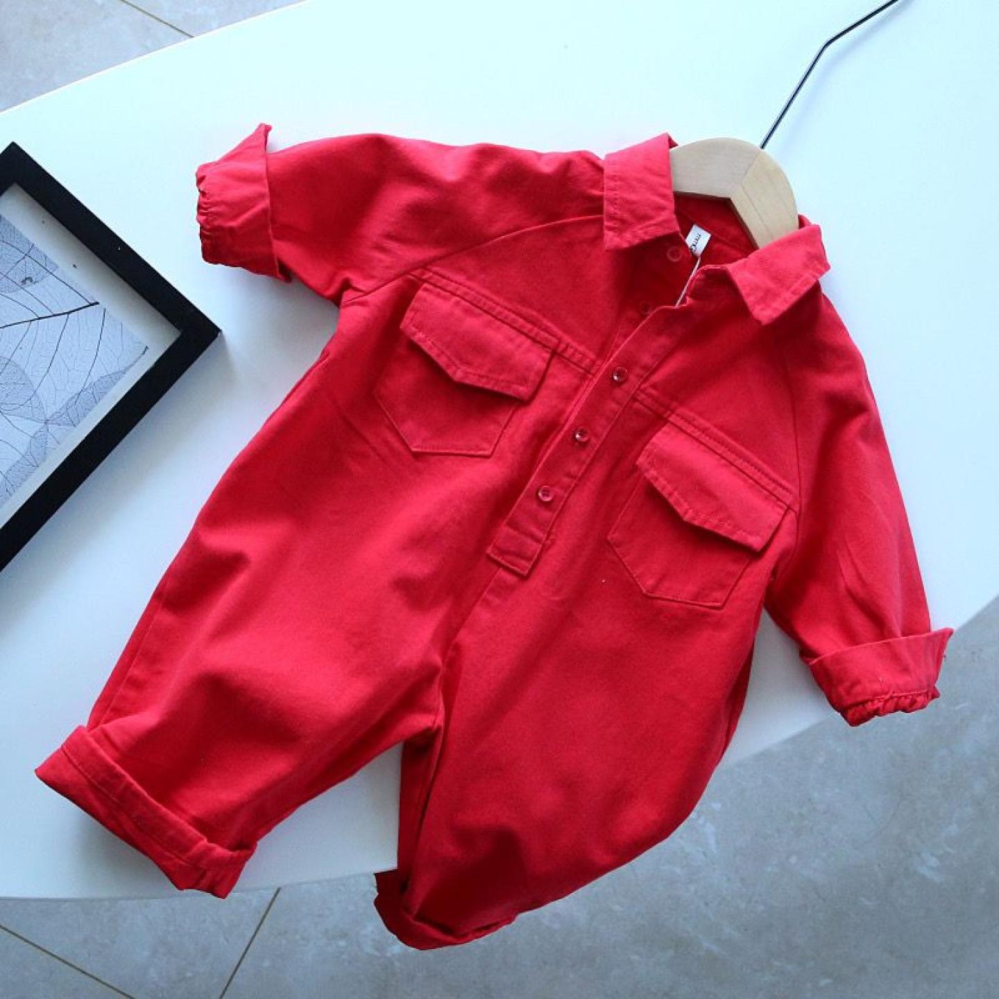 婴儿连体衣春秋男宝宝一周岁礼服抓周宴春季衣服百天满月服红色