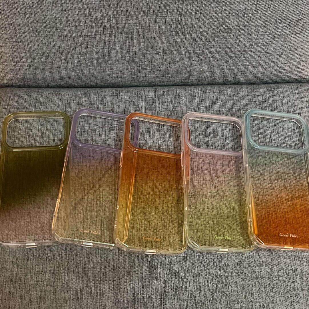 适用苹果17Promax手机壳iphone16pro新款硅胶半透明清新简约ins风撞色渐变橘子海防摔保护套透色