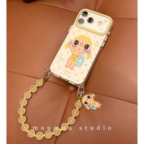 卡通黄波点泳装女孩适用iphone17手机壳苹果17ProMax新款16pro可爱15创意16pro软硅胶保护套链条