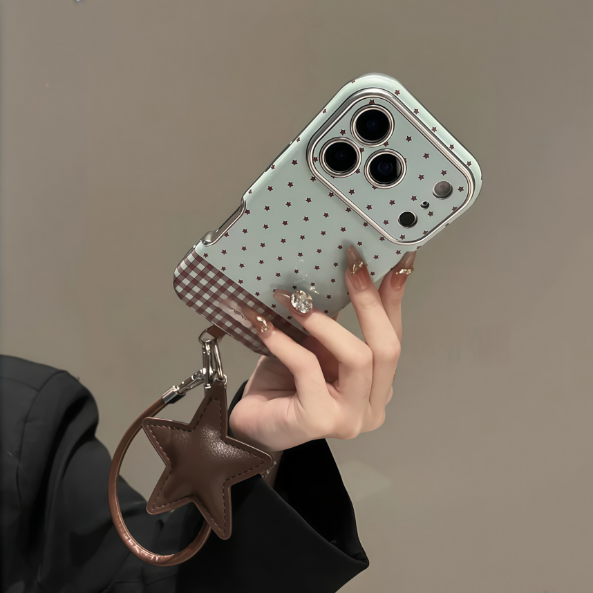 绿底棕星星格纹适用于苹果17promax手机壳iPhone16promax小清新15pro全包iPhone13秋冬款14promax全包16pro女,3C数码配件,手机保护套/壳,淘宝优惠券,粉丝福利购,淘宝优惠卷