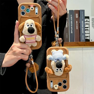 秋冬美拉德风可爱毛绒掌门狗铃铛手绳适用iPhone17苹果14手机壳16