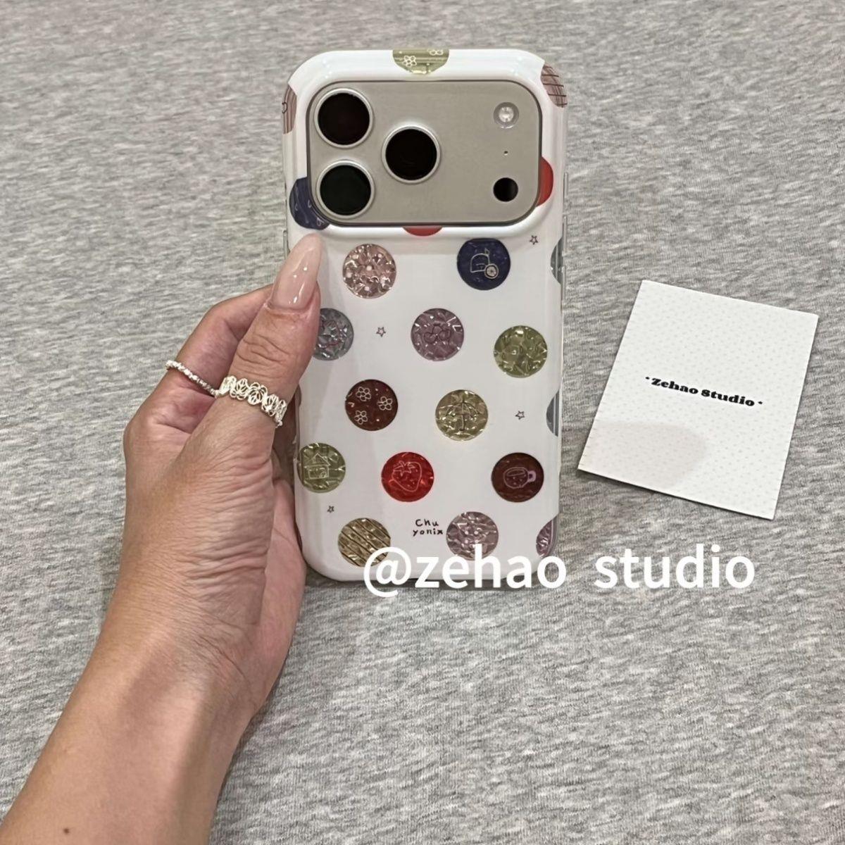 适用苹果17promax手机壳白底彩极光褶皱波点房子草莓iPhone16Pro新款可爱男女防摔iphone15保护套