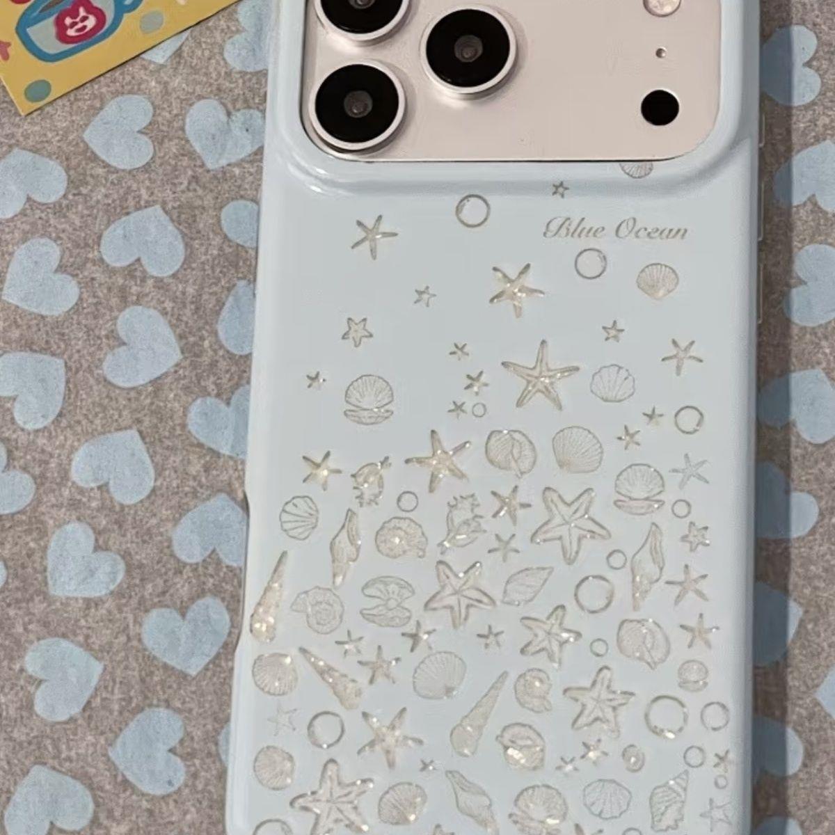 ins古早蓝色闪粉海星贝壳适用iphone17promax苹果16手机壳15可爱