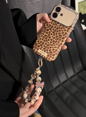 新款ins美拉德皮质可爱KT豹纹大视窗适用于苹果17手机壳iphone16proma软15/14全包13软