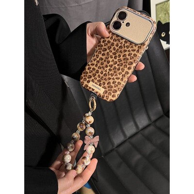 新款ins美拉德皮质可爱KT豹纹大视窗适用于苹果17手机壳iphone16proma软15/14全包13软
