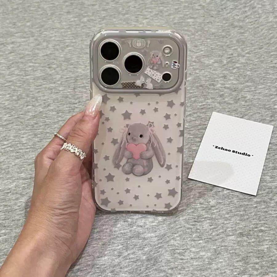 韩系软萌抱心小兔星星适用iPhone17promax手机壳15新款17pro网红女款13创意全包防摔16pro超好看17保护套