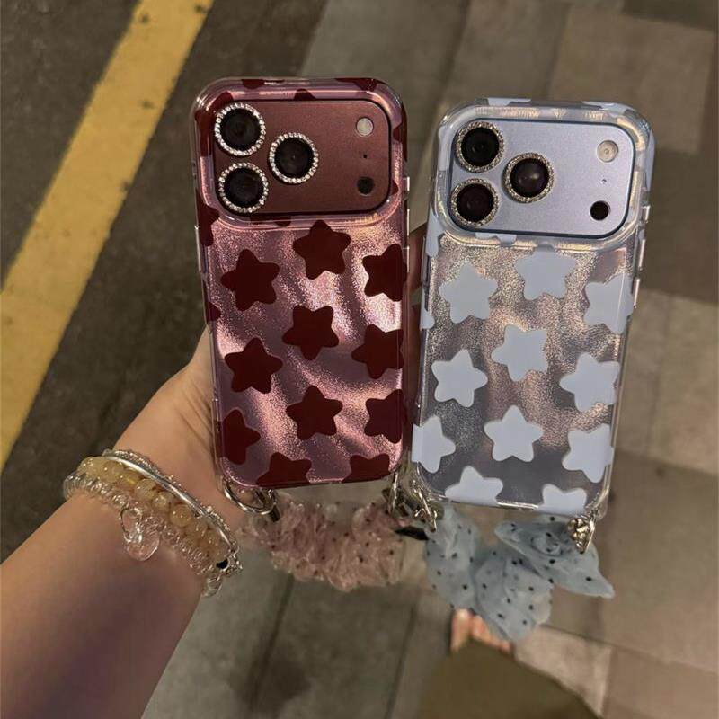 复古樱桃粉酒红星星ins韩系17适用18pro苹果18ProMax手机壳iPhone16pro全包新款17Promax保护套手提