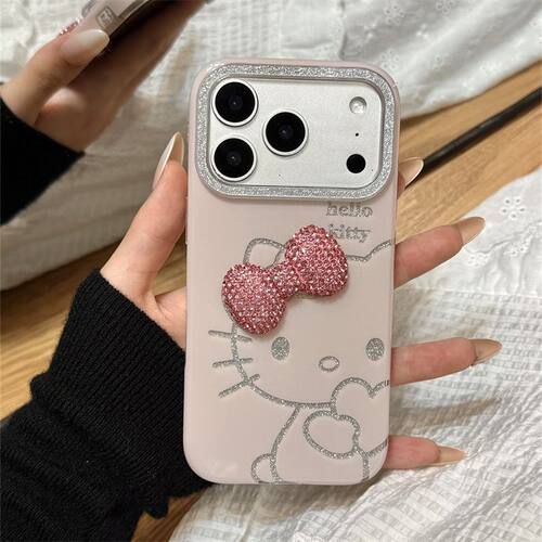 超仙细闪水钻蝴蝶结kt猫适用于iPhone17promax手机壳16硬壳15防摔14promax/13pro保护套12