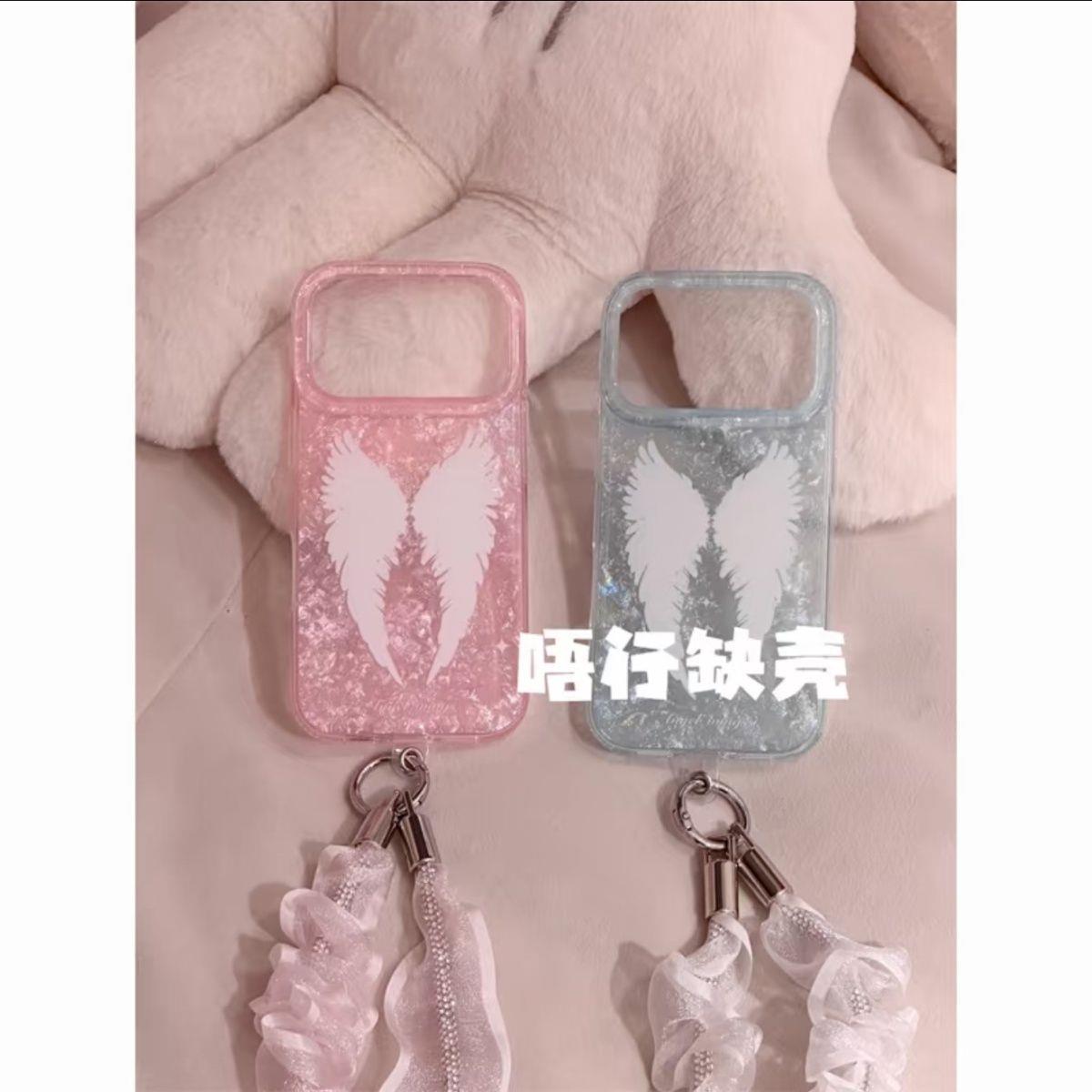 透色贝壳纹翅膀蓝色韩风简约适用iPhone17promax手机壳苹果16pro新款15Pro个性16promax防摔17双层IMD保护套