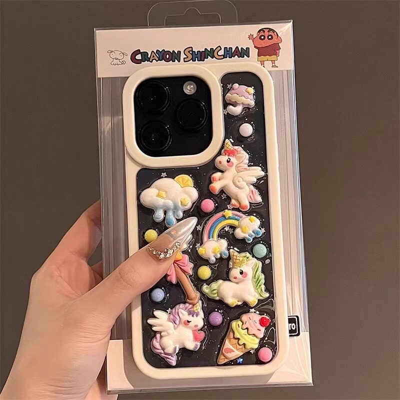 白边立体独角兽iphone15promax手机壳苹果15新款苹果14高级感苹果13套12防摔ProMax全包Pro硅胶PM女创意适用
