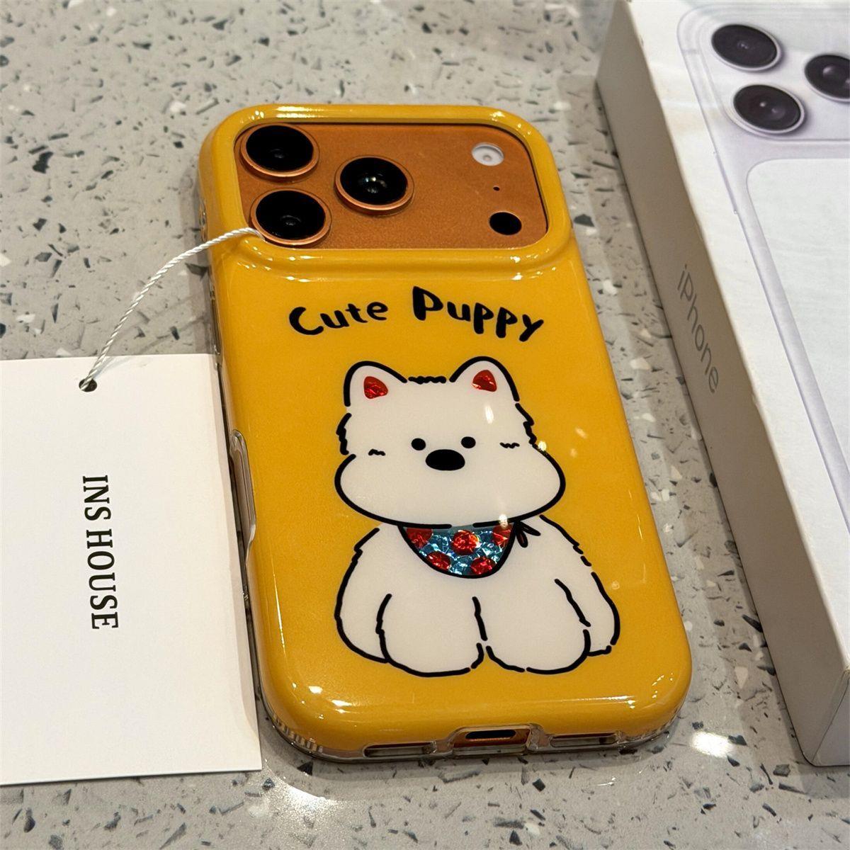 柠檬黄坐立西高地高级感可爱卡通适用于iphone16pro手机壳苹果17Pro保护套15promax双层防摔女新款小众高级感