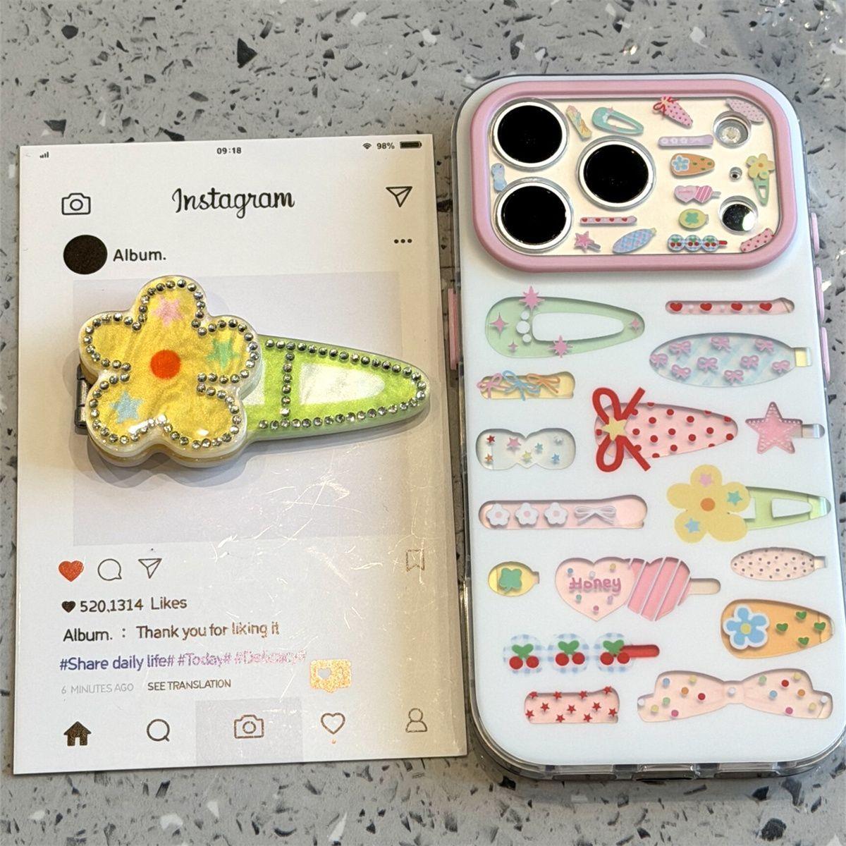 ins韩系甜美治愈樱桃花朵发夹适用18pro苹果17ProMax手机壳iPhone16全包14新款16Promax女保护套15Pro