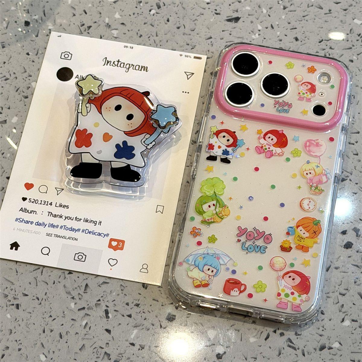 卡通风车女孩适用苹果17手机壳iphone17ProMax新款支架带16挂绳pro可爱15高级Pro女款16promax软边硅胶保护套