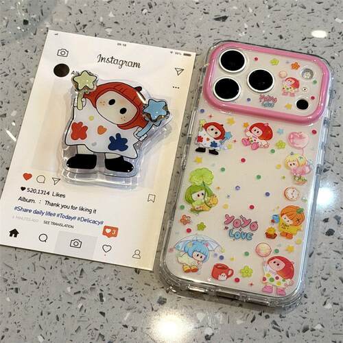 卡通风车女孩适用苹果17手机壳iphone17ProMax新款支架带16挂绳pro可爱15高级Pro女款16promax软边硅胶保护套