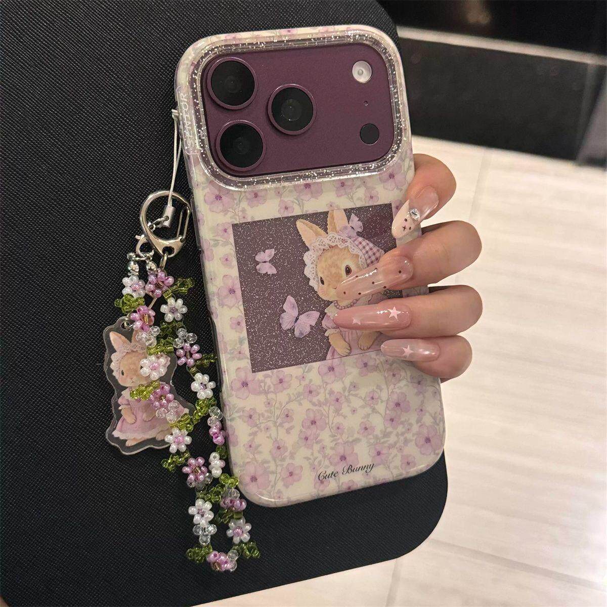 适用苹果18promax手机壳新款iphone17pro带挂链16兔子17超可爱18pro全包防摔max酒红色18透明17pro软壳