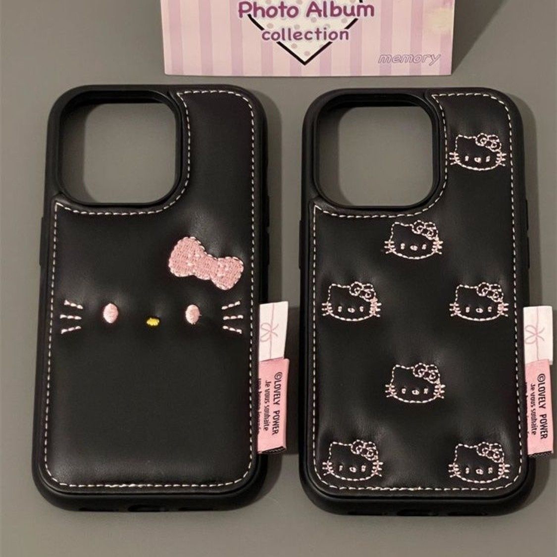 可爱黑色皮质粉刺绣kt猫适用iPhone17promax手机壳15新款14pro网红女款13创意全包防摔15pro超好看16保护套