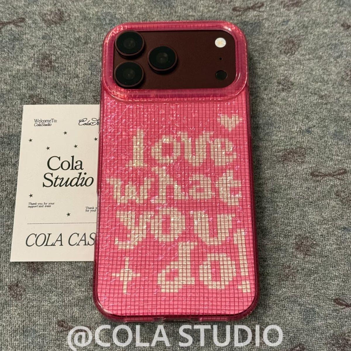 闪闪玫粉钻纹Love you英文适用苹果18promax手机壳iphone17新款15pro女款16pm全包保护壳