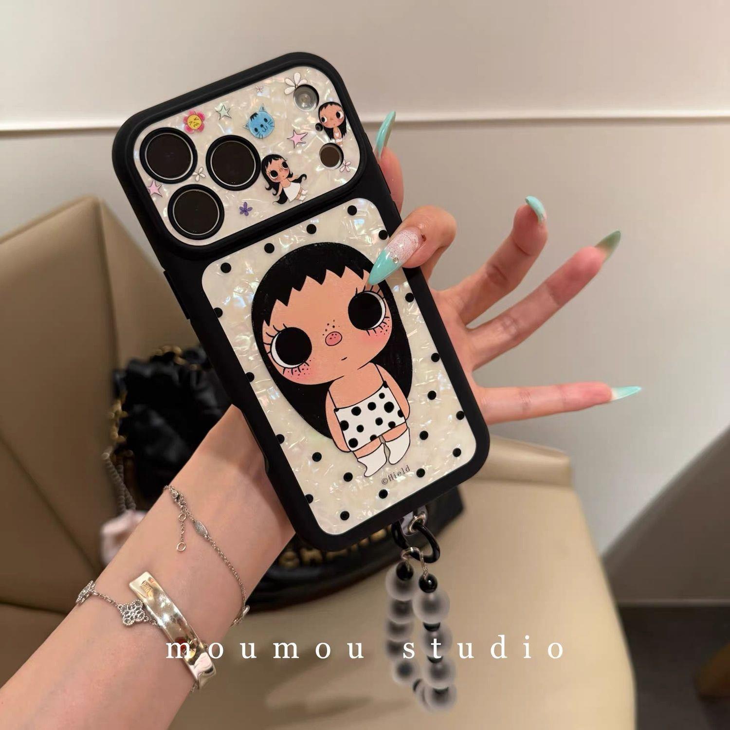 韩系可爱黑色波点裙子小yuy玉适用iPhone17promax手机壳苹果16promax女款15pro新款16手机套ins高级防摔软边