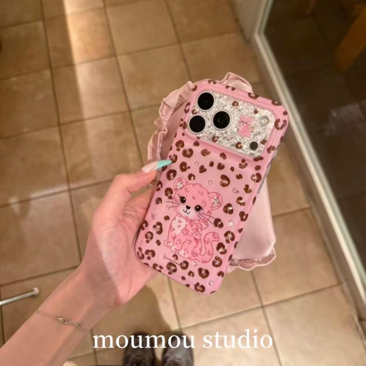 韩风豹纹一只粉豹子适用14promax苹果16手机壳全包边女款iPhone17防摔保护套16promax个性iPhone15小众13新款