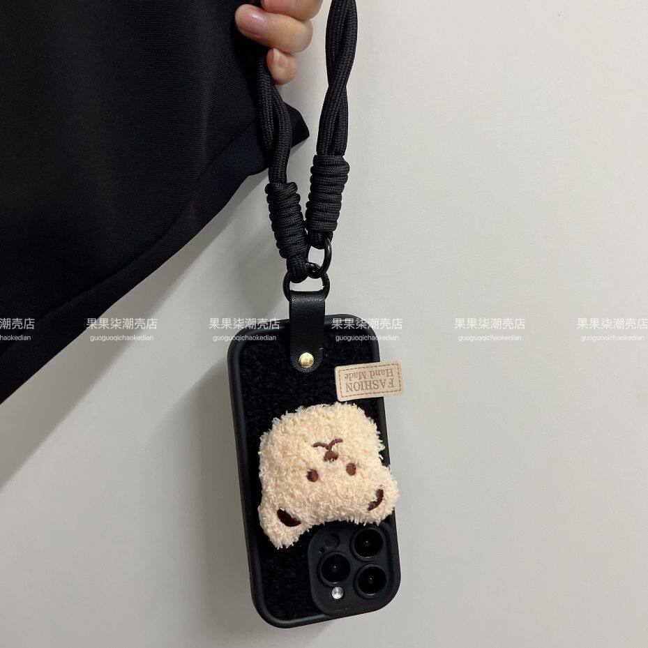 秋冬黑色毛绒小熊适用于苹果15promax手机壳iphone14pro斜挎13趣味12毛绒卡通16promax绒布15新款11手链,3C数码配件,手机保护套/壳,淘宝优惠券,粉丝福利购,淘宝优惠卷