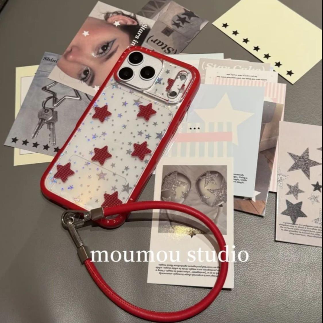 韩风时尚镭射星星卡片适用苹果17promax手机壳iPhone17女新款16带挂绳15个性14高级感16Pro防摔15pro保护套13