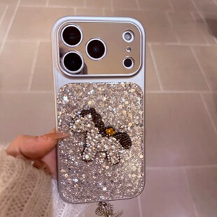 韩系ins银紫底闪片点钻小马适用于iphone17promax苹果16promax手机壳15pro小众简约14pro设计感防摔保护壳17