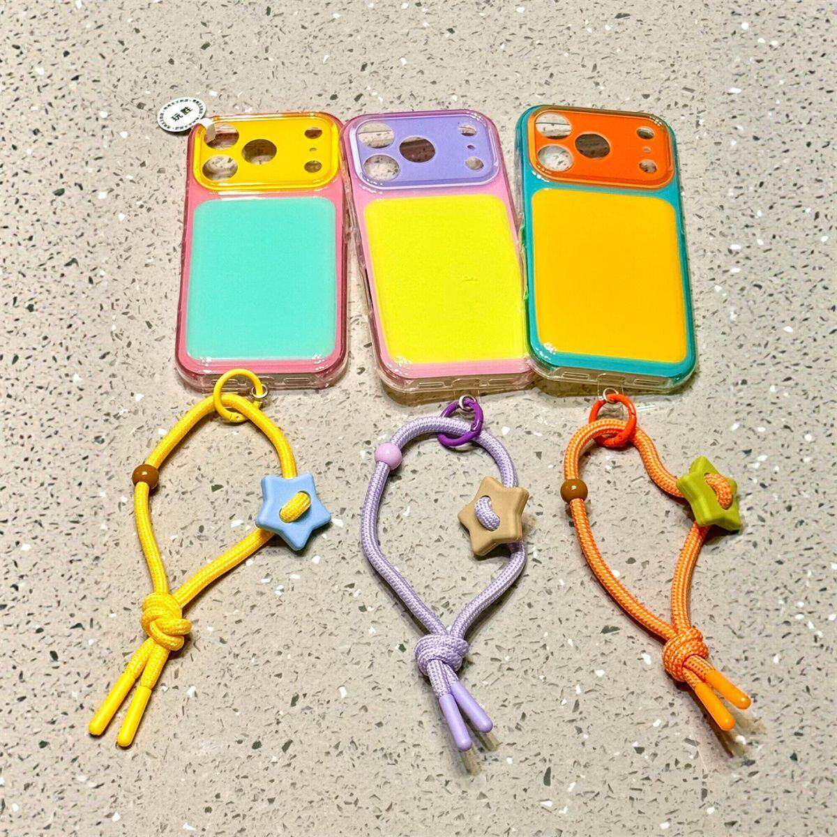 韩系ins简约多巴胺拼接撞色透明边框带挂绳适用iPhone17promax手机壳苹果15pro新款14大视窗13女16防摔保护套
