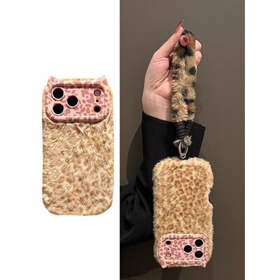 秋冬新款毛绒豹纹猫耳适用iPhone17ProMax苹果16手机壳15全包14女防摔保护套
