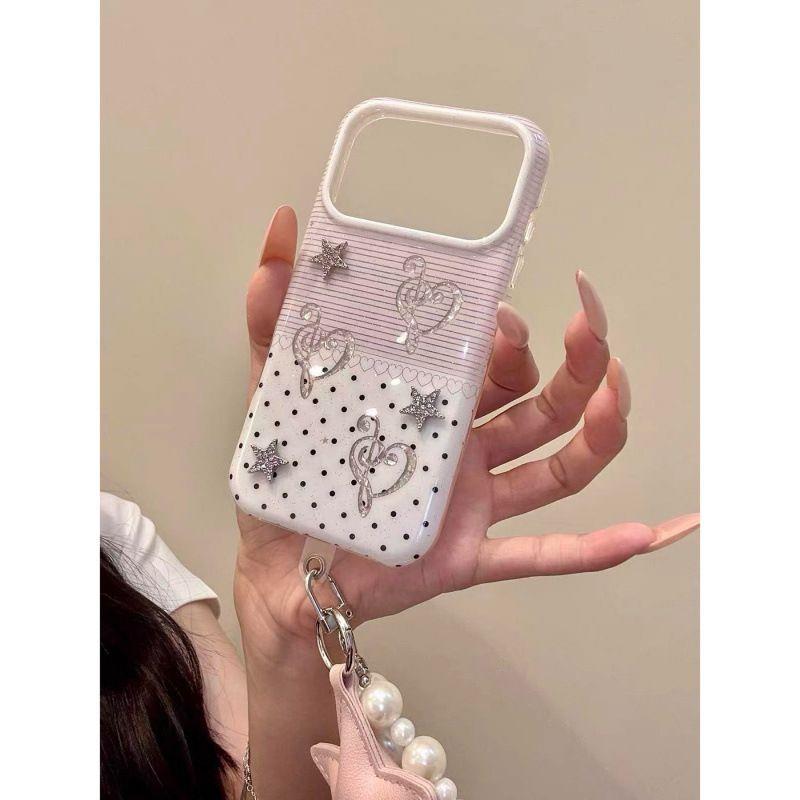 甜妹风拼色音符爱心适用苹果18promax手机壳iphone17pro新款15/16女17pm带链条18pro全包双层防摔手机套