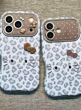 卡通大视窗豹纹kitty猫表情适用iPhone17PromaxX手机壳苹果16pro防摔保护套15全包