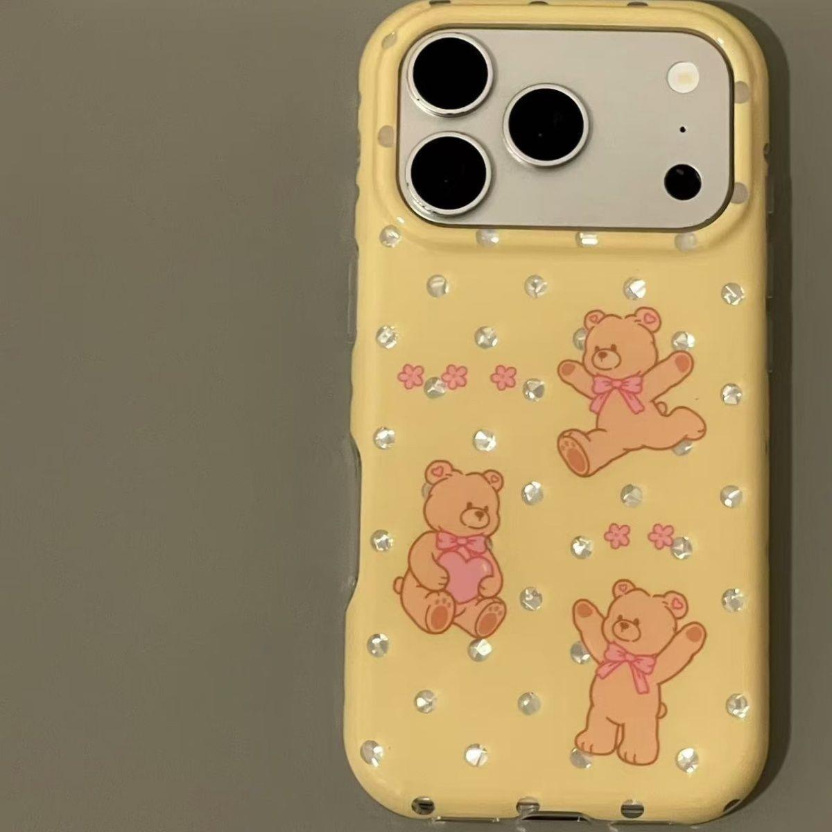 古早闪钻跳舞爱心小熊适用苹果iPhone手机壳防摔双层16少女防水