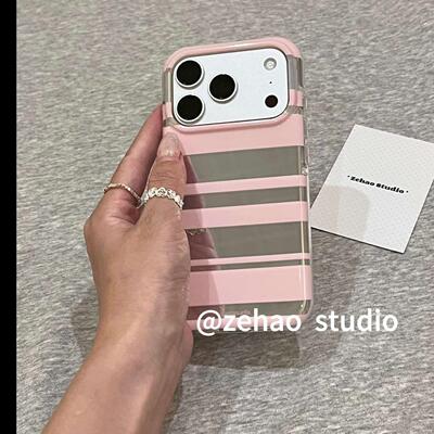韩风简约银底细厚粉条纹适用于14promax苹果16手机壳iPhone17防摔保护套16promax个性iPhone15小众13可爱潮壳