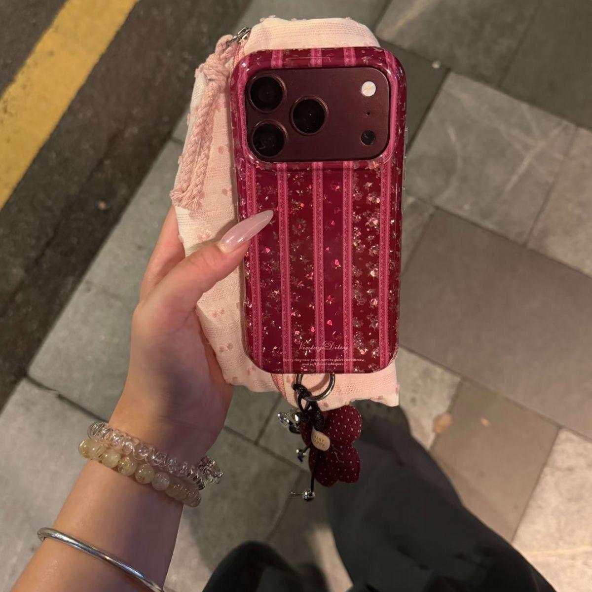 ins条纹满屏菱格粉碎花适用苹果18promax手机壳iphone17pro新款16女款15promax个性iPhone16防摔保护套全包边