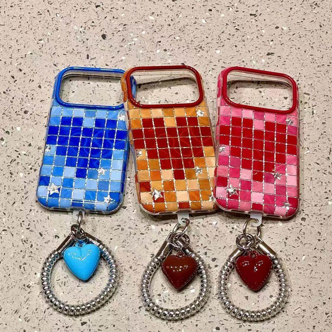 韩系爱心小方格双层IMD适用苹果18promax手机壳iphone17新款15pro女款16pm全包保护壳