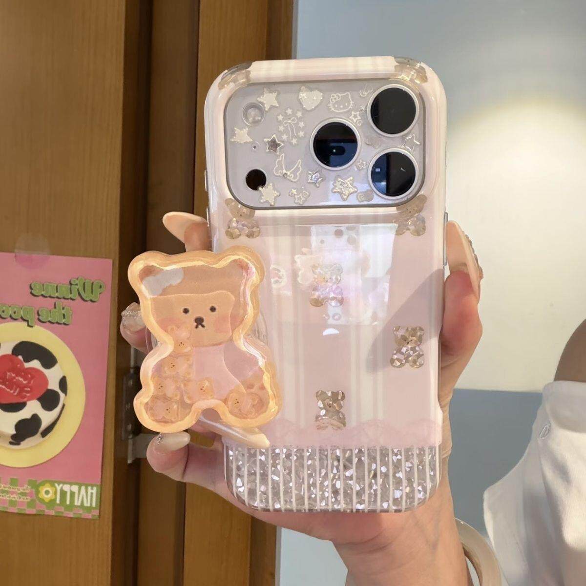 睡眠小熊拼接碎钻手机壳适用iPhone18promax手机壳15新款17pro网红女款13创意全包防摔18pro超好看