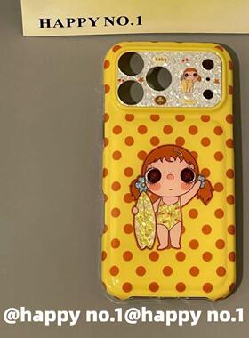 古早橙色波点闪钻冲浪小玉适用苹果17promax手机壳iPhone16新款15pro防摔双层14少女防水保护套